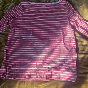 3/4 length sleeve, boat neck striped shirt XXL brown and white
